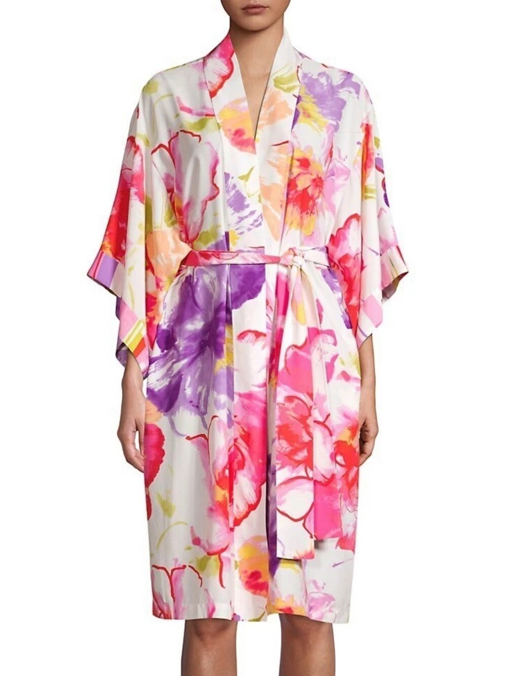 Natori Soleil Satin Floral Robe Watercolor Size XL
